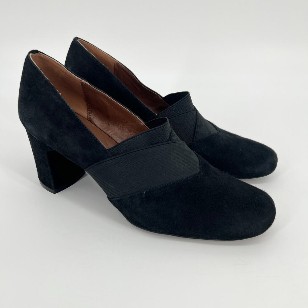 Donald J Pliner Pacha Pump Women 10 Black Suede Leather High Heel Loafer Stretch